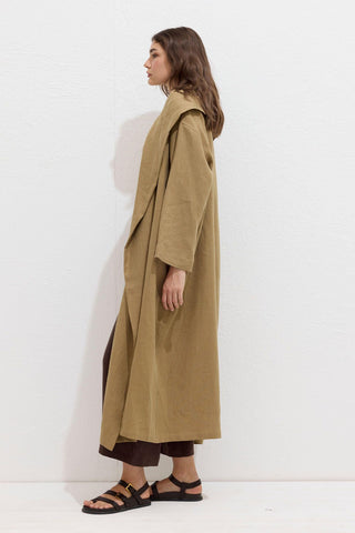 Hooded Linen Trench Coat Sahara