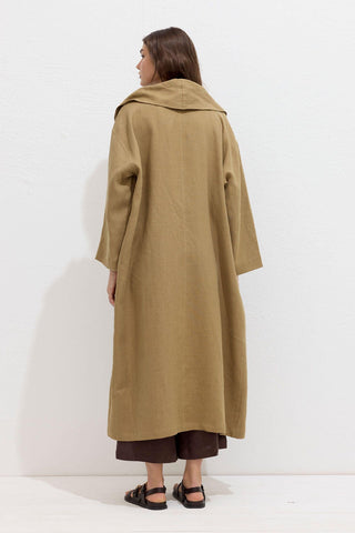 Hooded Linen Trench Coat Sahara