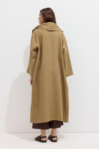 Hooded Linen Trench Coat Sahara