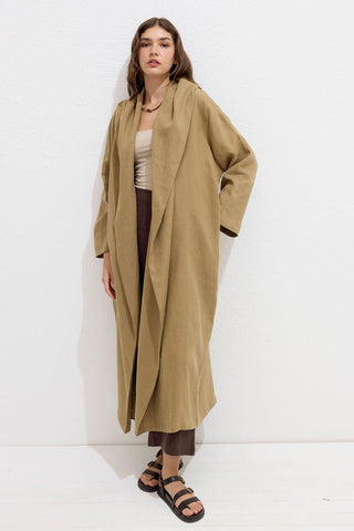 Hooded Linen Trench Coat Sahara