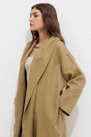 Hooded Linen Trench Coat Sahara