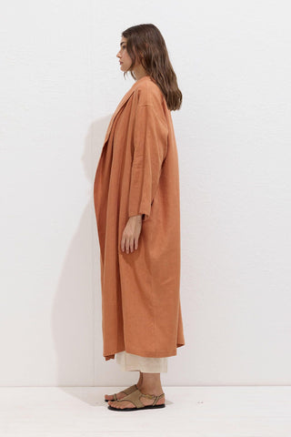 Hooded Linen Trench Coat Orange