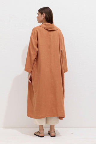 Hooded Linen Trench Coat Orange