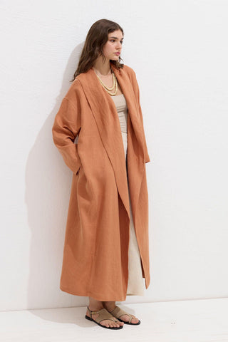 Hooded Linen Trench Coat Orange