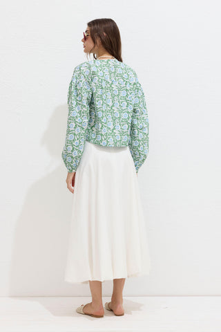 Patterned Tie Front Blouse Flower Print