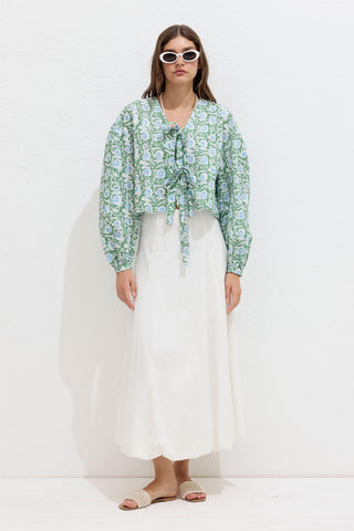Patterned Tie Front Blouse Flower Print