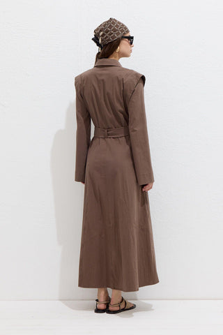 Belted Long Sleeve Dress Brown