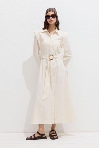 Belted Long Sleeve Dress Natural