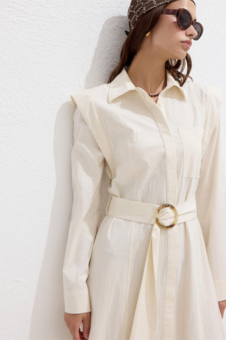 Belted Long Sleeve Dress Natural