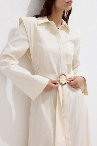 Belted Long Sleeve Dress Natural