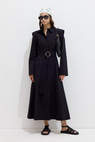 Belted Long Sleeve Dress Black