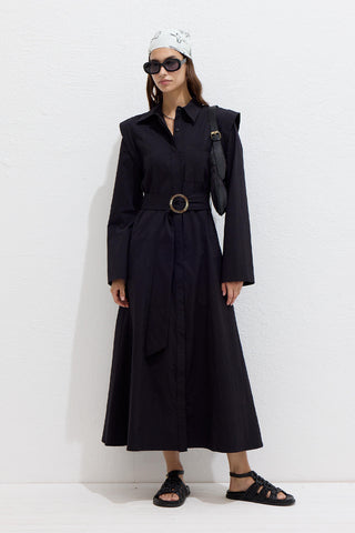 Belted Long Sleeve Dress Black