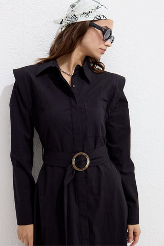 Belted Long Sleeve Dress Black