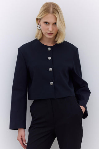 Short Jacket With Metal Buttons Navy Blue