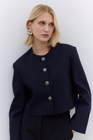 Short Jacket With Metal Buttons Navy Blue