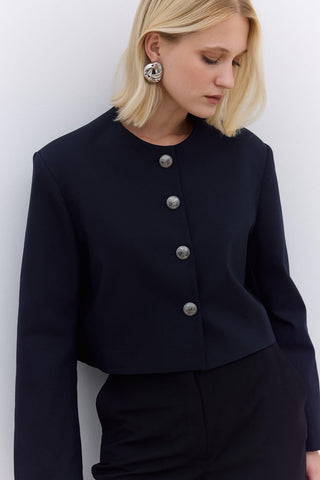 Short Jacket With Metal Buttons Navy Blue