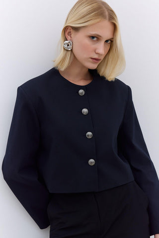 Short Jacket With Metal Buttons Navy Blue