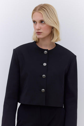 Short Jacket With Metal Buttons Black