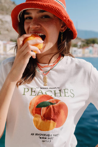 DİKİŞ DETAYLI BASKILI TSHIRT PEACH