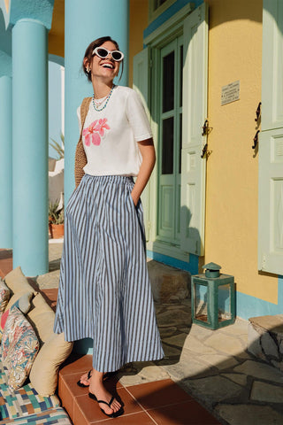 Striped Cotton Pants Blue