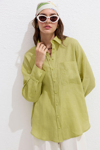 Lightweight Linen Oversized Shirt Lime