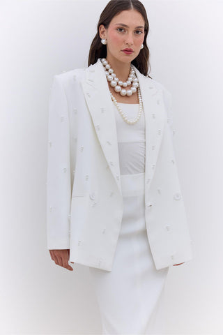 Pearl Embellished Evening Jacket Ecru