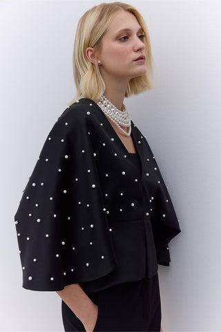 Pearl Embellished Evening Kimono Black