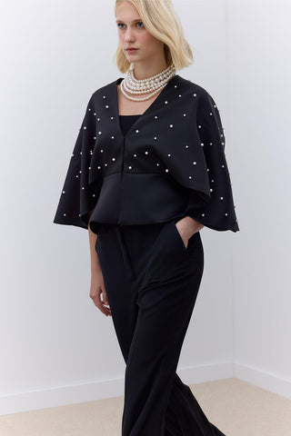 Pearl Embellished Evening Kimono Black