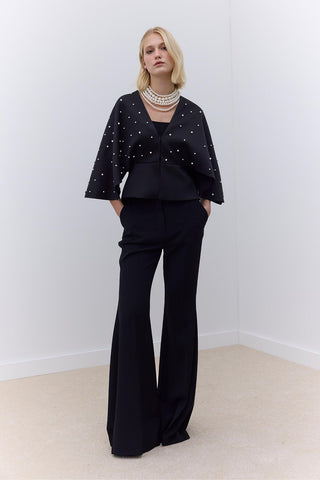 Pearl Embellished Evening Kimono Black