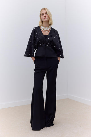 Pearl Embellished Evening Kimono Black