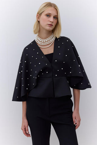 İnci İşlemeli Akşam Kimono Siyah