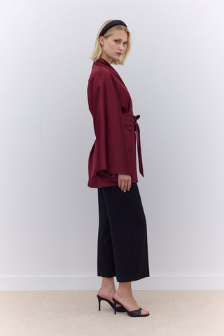 Satin Belted Kimono Burgundy