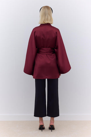 Satin Belted Kimono Burgundy