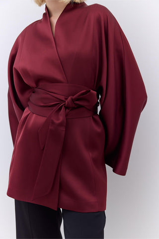 Satin Belted Kimono Burgundy