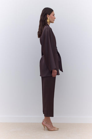 Satin Belted Kimono Brown