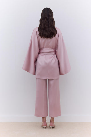 Saten Kuşaklı Kimono Pudra