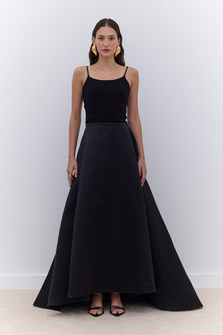 Pleated Satin Evening Skirt Black