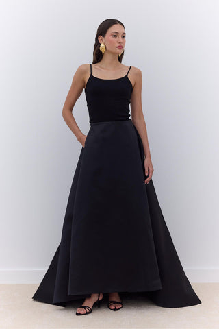 Pleated Satin Evening Skirt Black