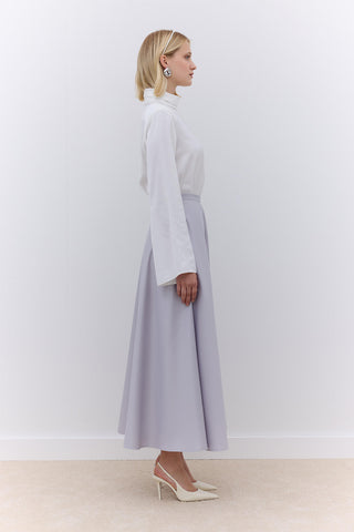 Saten Kloş Abiye Etek Gümüş