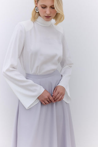 Saten Kloş Abiye Etek Gümüş