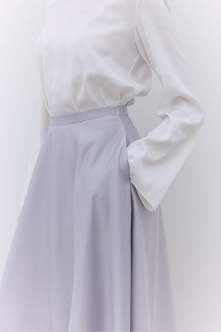 Saten Kloş Abiye Etek Gümüş