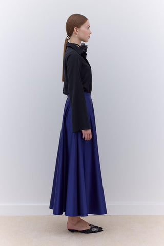 Satin Flared Evening Skirt Navy Blue