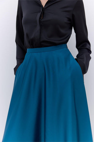 Satin Flared Evening Skirt Green