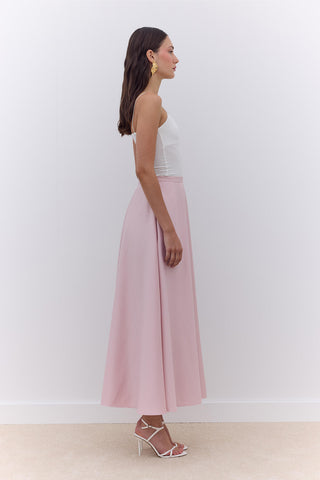 Satin Flared Evening Skirt Powder