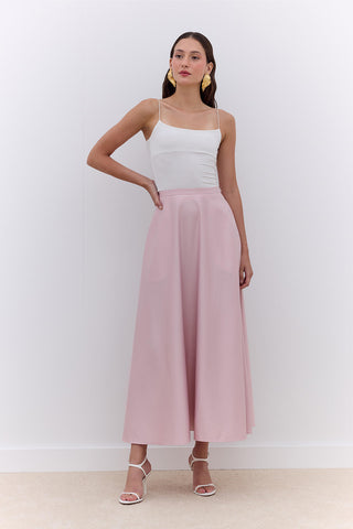 Satin Flared Evening Skirt Powder