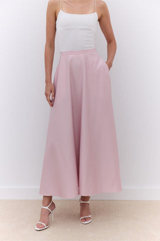 Satin Flared Evening Skirt Powder