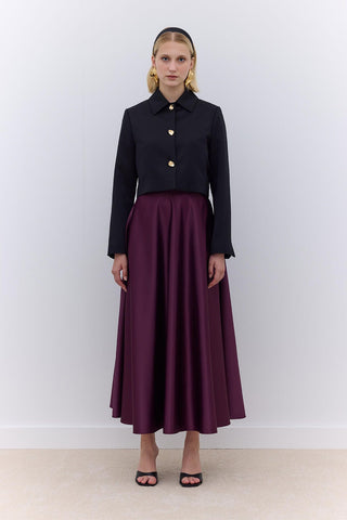 Satin Flared Evening Skirt Burgundy