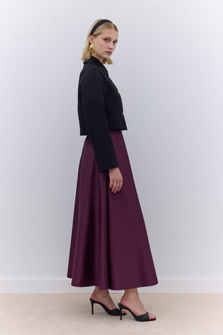 Satin Flared Evening Skirt Burgundy
