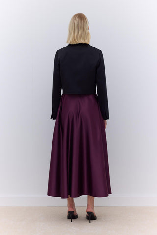 Satin Flared Evening Skirt Burgundy