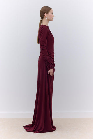 Hailey Draped Evening Dress Burgundy